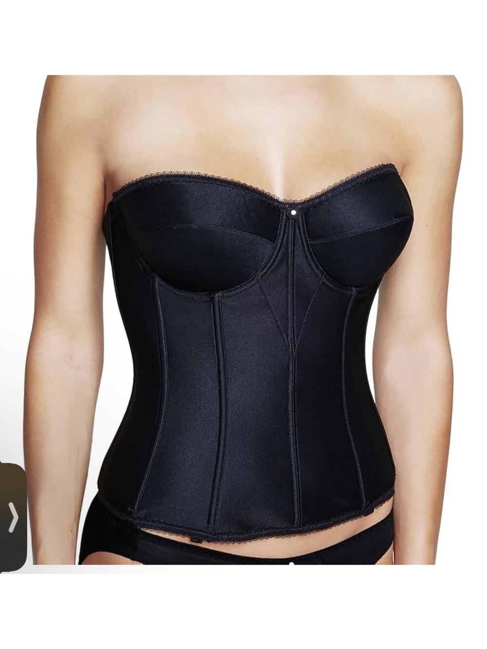 NEW Dominique Juliette Satin Corset size 44D color Black Long-Line Bustier Goth